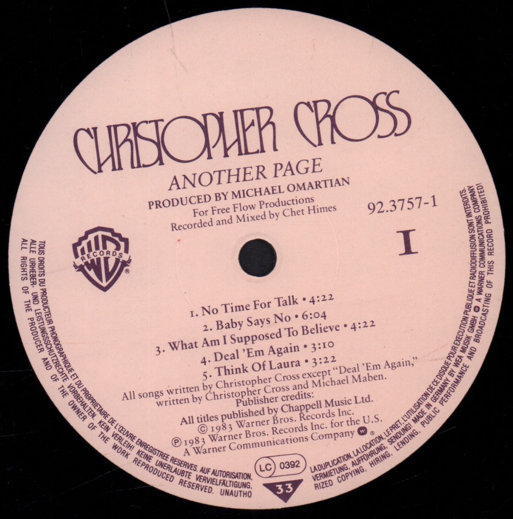 Christopher Cross - Another Page - Lp