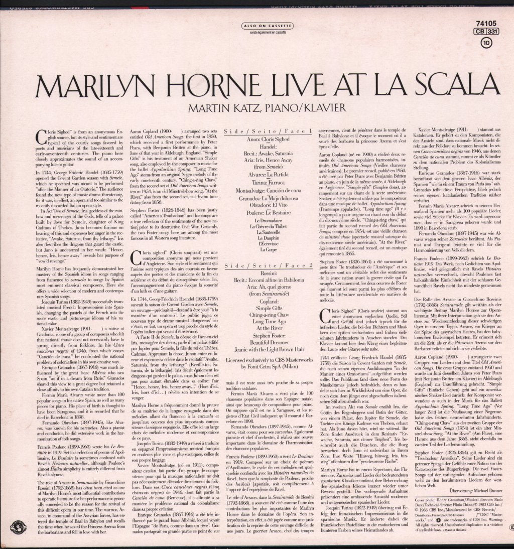Marilyn Horne / Martin Katz - Live At La Scala - Lp
