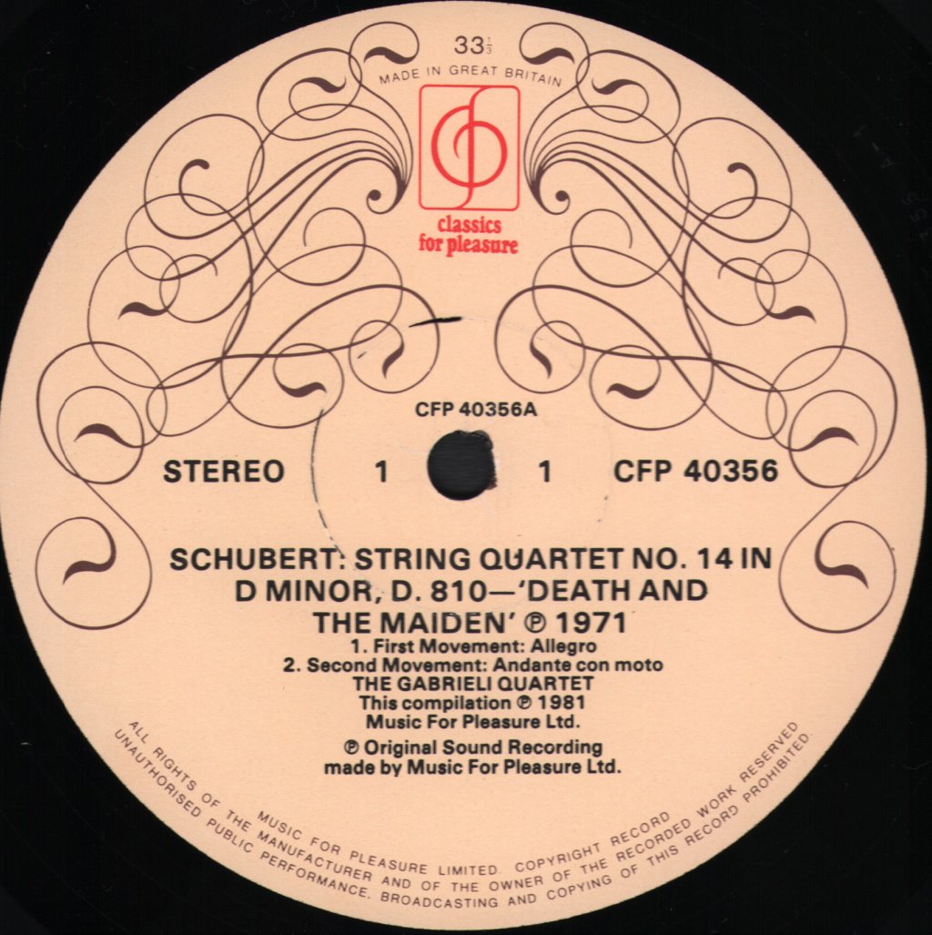 Gabrieli Quartet / Ian Wilson - Schubert - String Quartet No.14 In D Minor "Death And The Maiden" / Mozart - Oboe Quartet In F Major - Lp