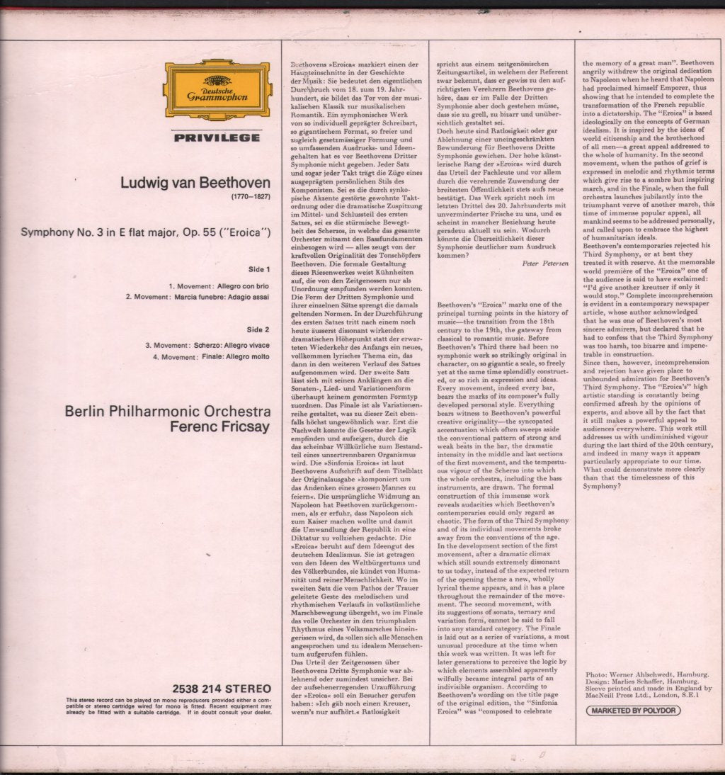 Ferenc Fricsay / Berlin Philharmonic Orchestra - Ludwig Van Beethoven - Symphony No.3 Eroica - Lp