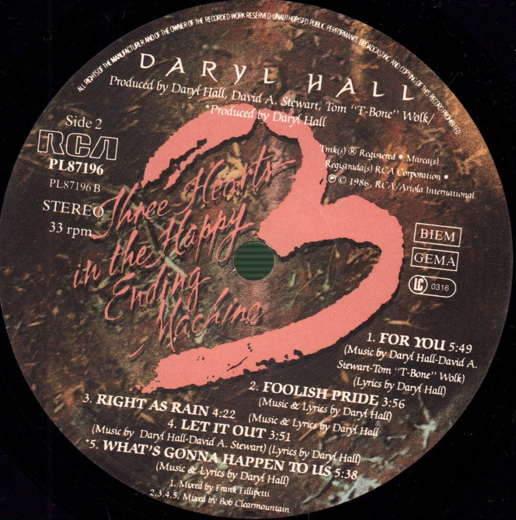 Daryl Hall - Three Hearts In The Happy Ending Machine - Lp