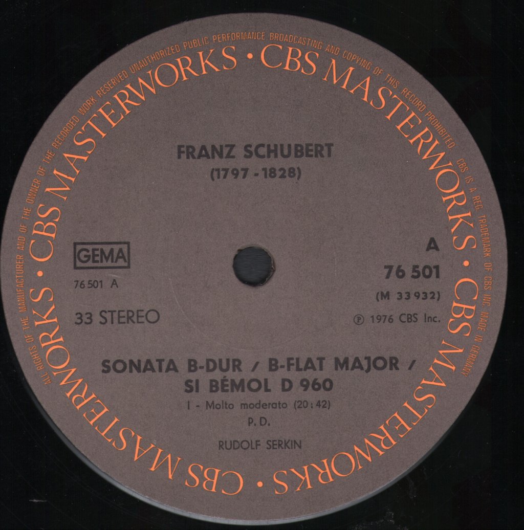 Rudolf Serkin - Schubert - Sonata D.960 B-Flat - Lp
