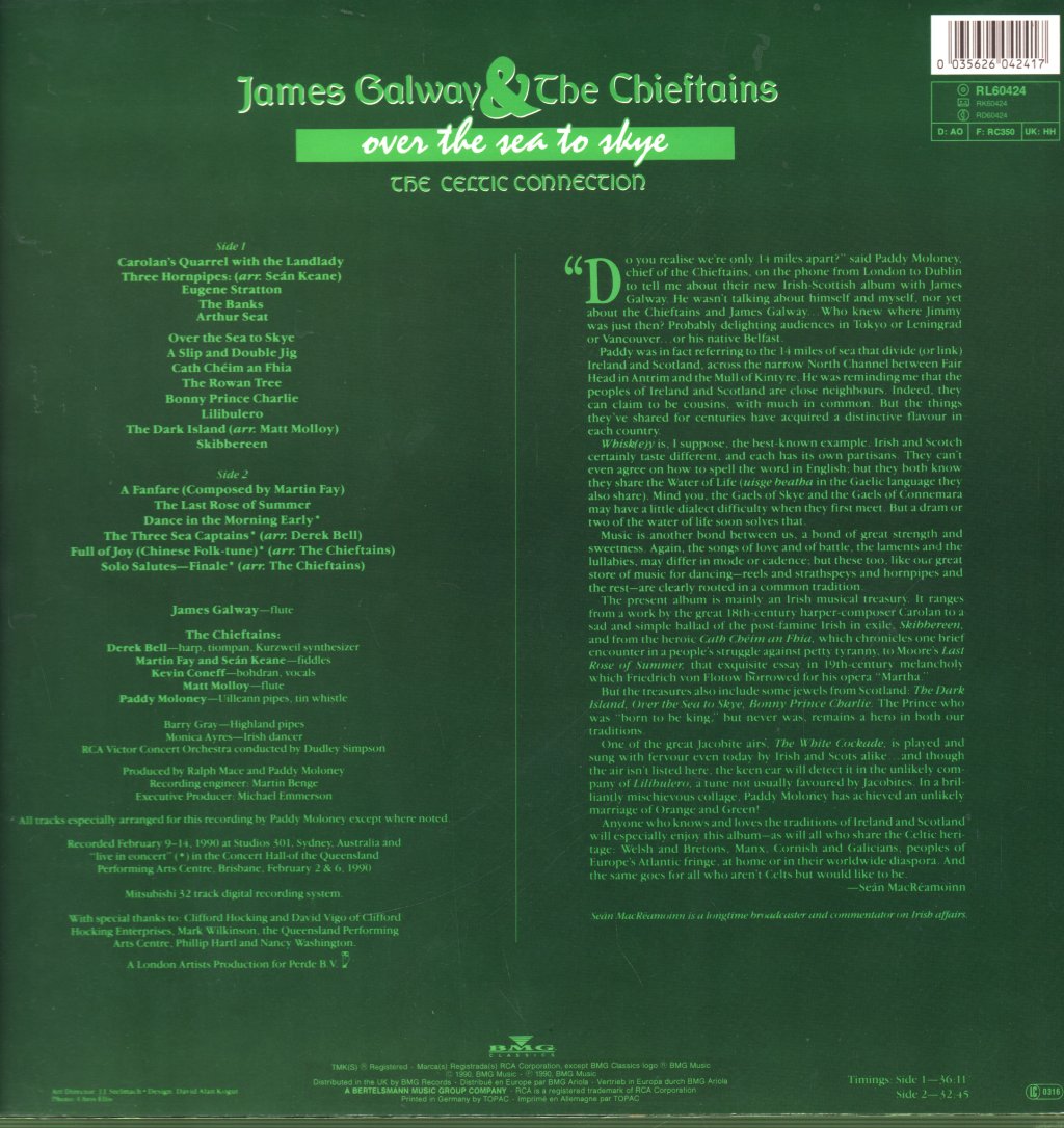 James Galway And The Chieftains - Over The Sea To Skye (The Celtic Connection) - Lp
