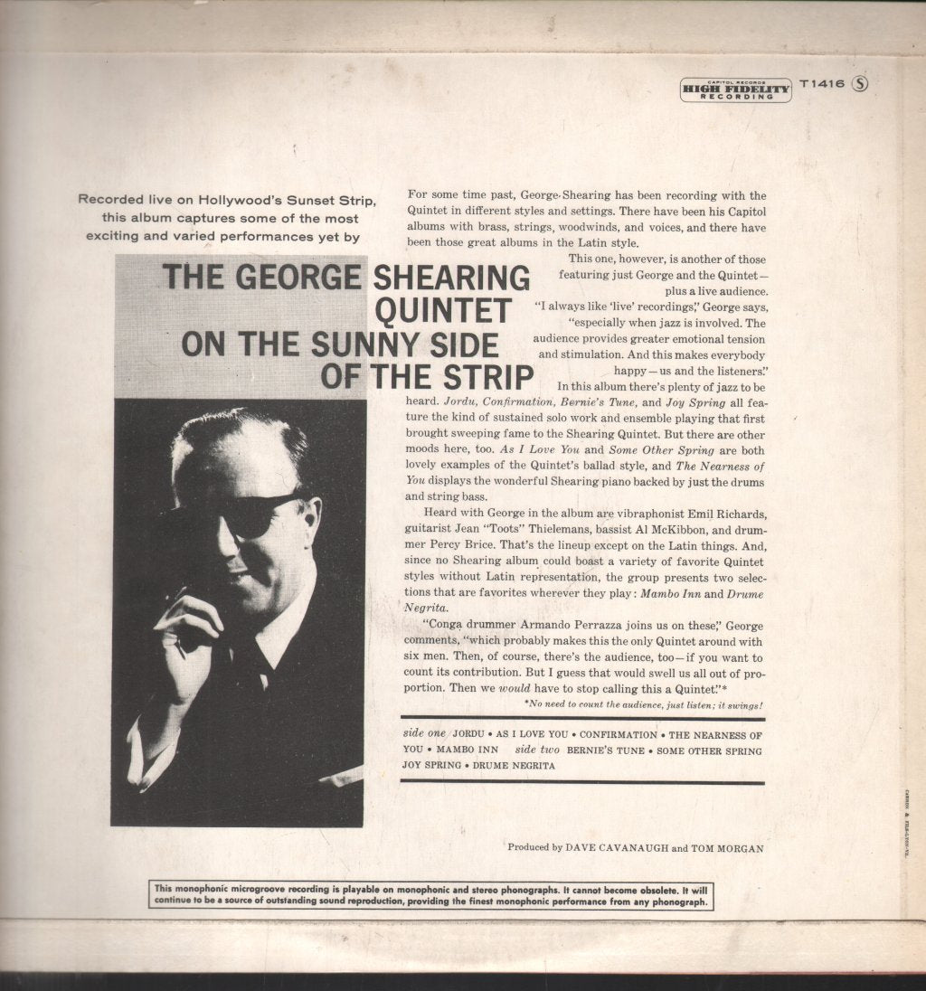 George Shearing Quintet - On The Sunny Side Of The Strip - Lp