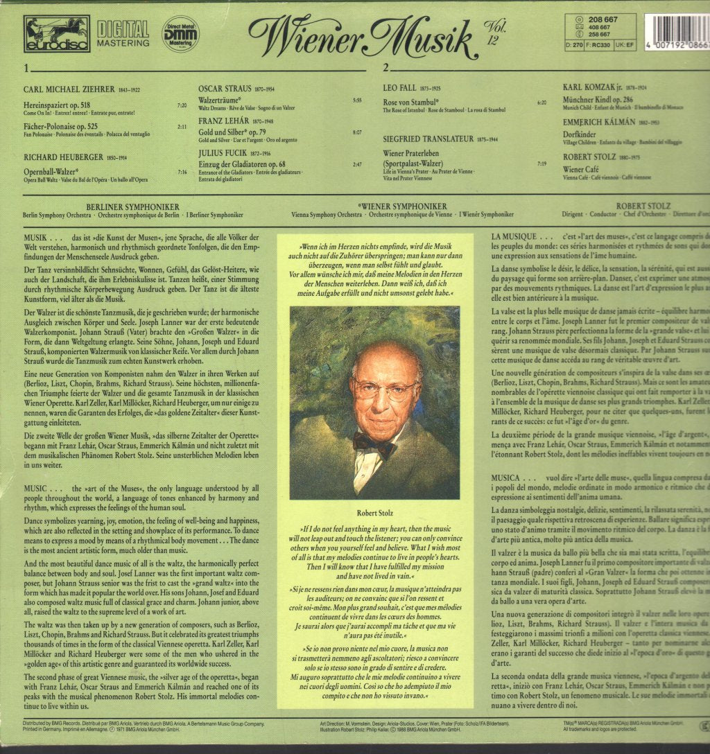 Robert Stolz / Berliner Symphoniker / Wiener Symphoniker - Wiener Musik Vol. 12 (Music Of Vienna) - Lp