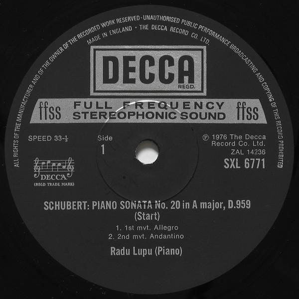 Radu Lupu - schubert Piano Sonata In A Major, D.959 - Lp