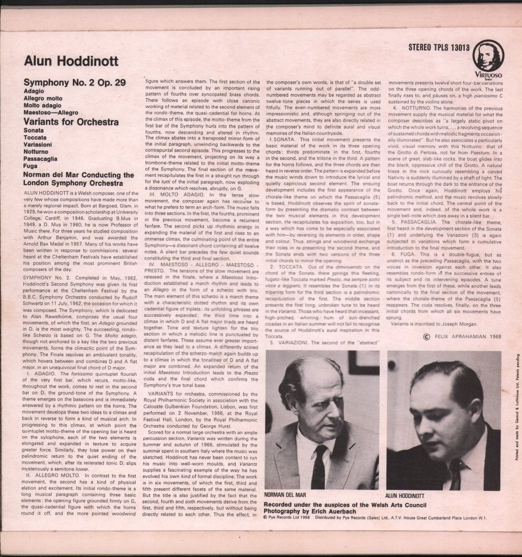 Norman Del Mar / London Symphony Orchestra - Alun Hoddinott - Symphony No. 2 / Variants For Orchestra - Lp