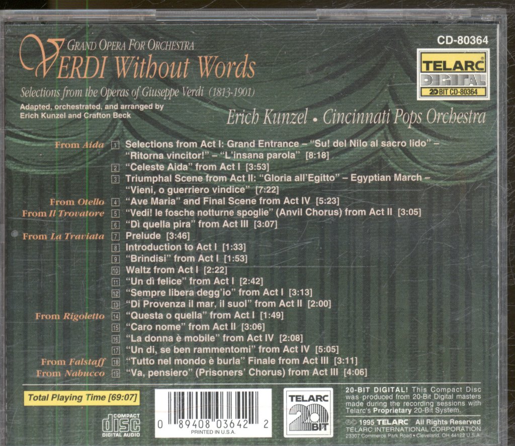 Erich Kunzel, Cincinnati Pops Orchestra - Verdi Without Words (Grand Opera For Orchestra) - Cd