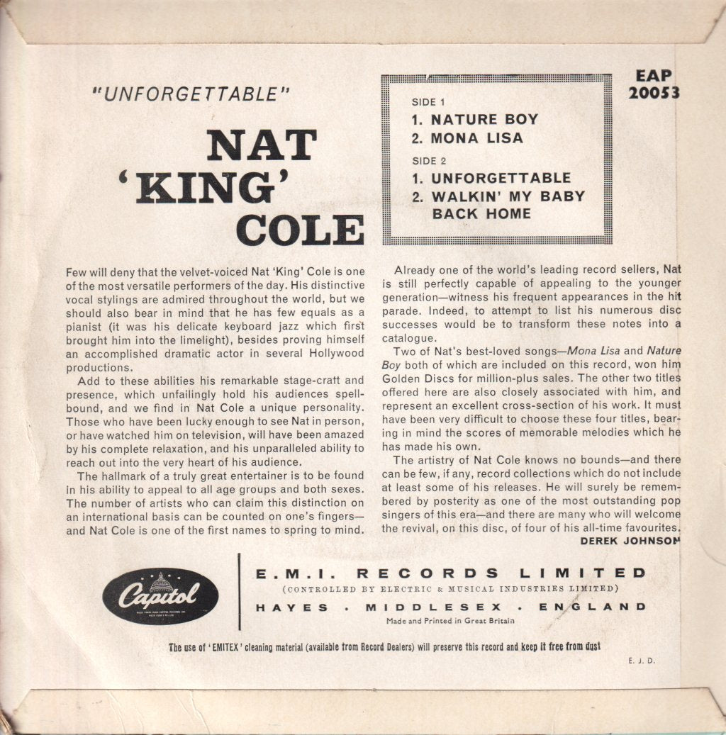 Nat King Cole - Unforgettable - 7 Inch