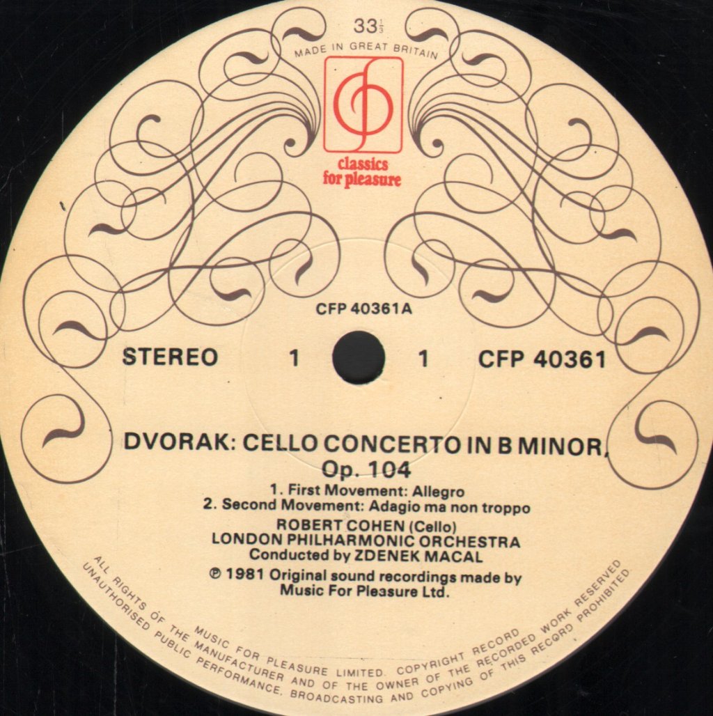 Robert Cohen / London Philharmonic / Zdenek Macal - Dvorak - Cello Concerrto / Tchaikovsky - Variations - Lp