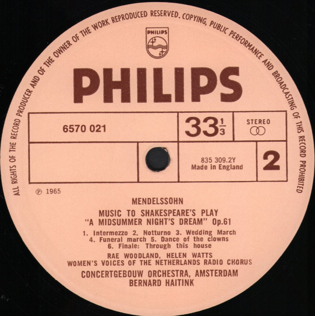 Bernard Haitink / Concertgebouw Orchestra, Amsterdam - Mendelssohn - A Midsummer Night's Dream - Lp