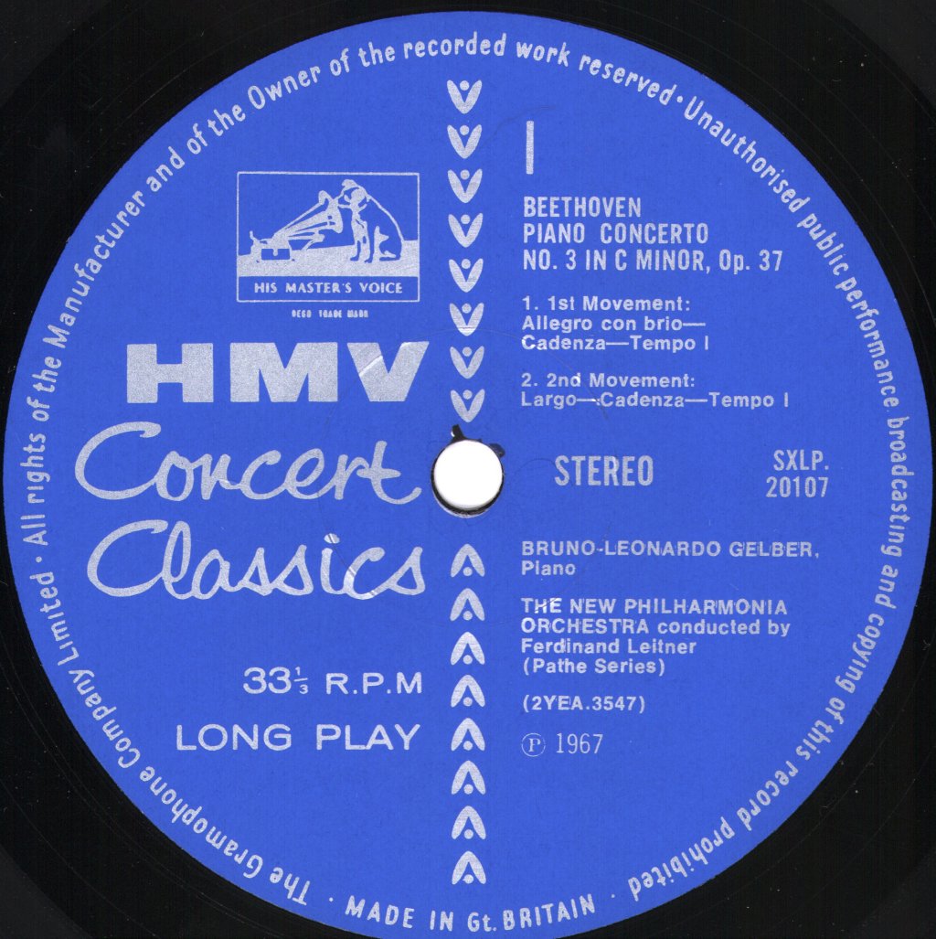 Bruno Leonardo Gelber / Ferdinand Leitner / New Philharmonia Orchestra - Beethoven - Piano Concerto No. 3 In C Minor / 'Les Adieux' Sonata - Lp