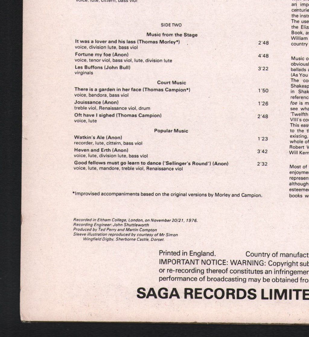 Camerata Of London - Popular Music From The Time Of Queen Elizabeth I - Lp