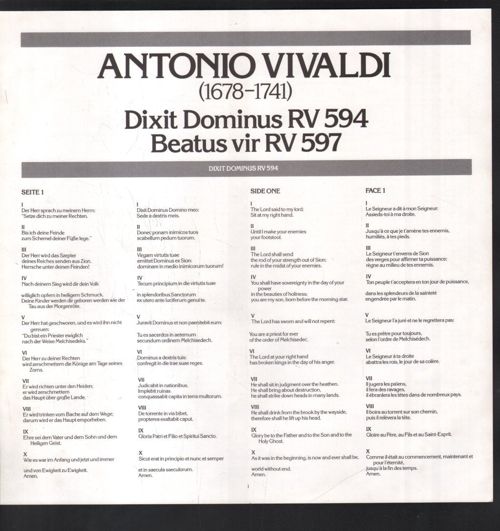 Isobel Buchanan / Jennifer Smith / Helen Watts / King's College Choir, Cambridge / Stephen Cleobury - Vivaldi - Dixit Dominus / Beatus Vir - Lp