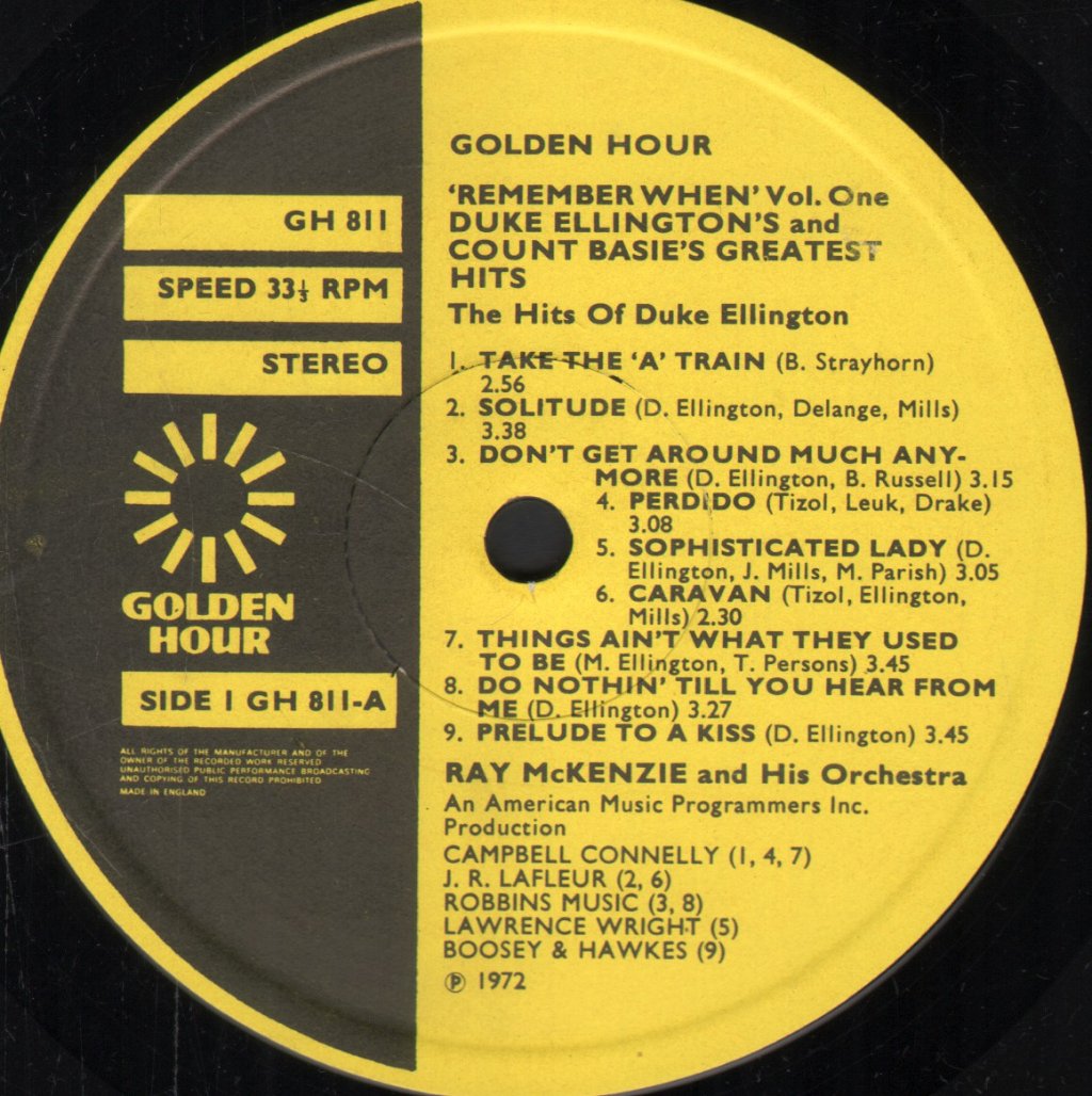 Ray McKenzie And His Orchestra - Remember When Vol.1 Duke Ellington's & Count Basie's - Lp