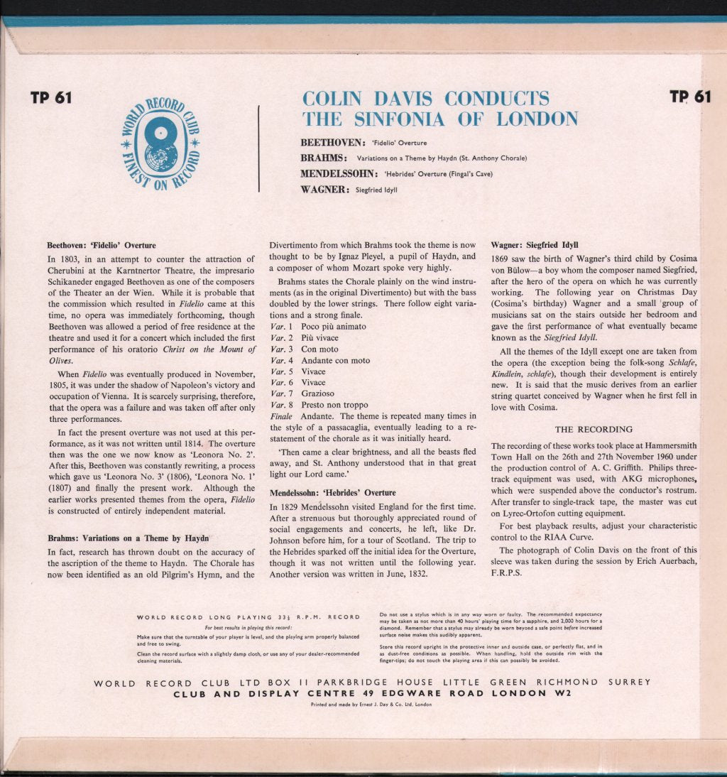 Colin Davis / Sinfonia Of London - Conducts The Sinfonia Of London - Lp