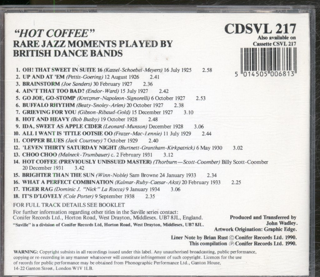 Various Artists - Hot Coffee (Rare Jazz Moments Played By British Dance Bands) - Cd