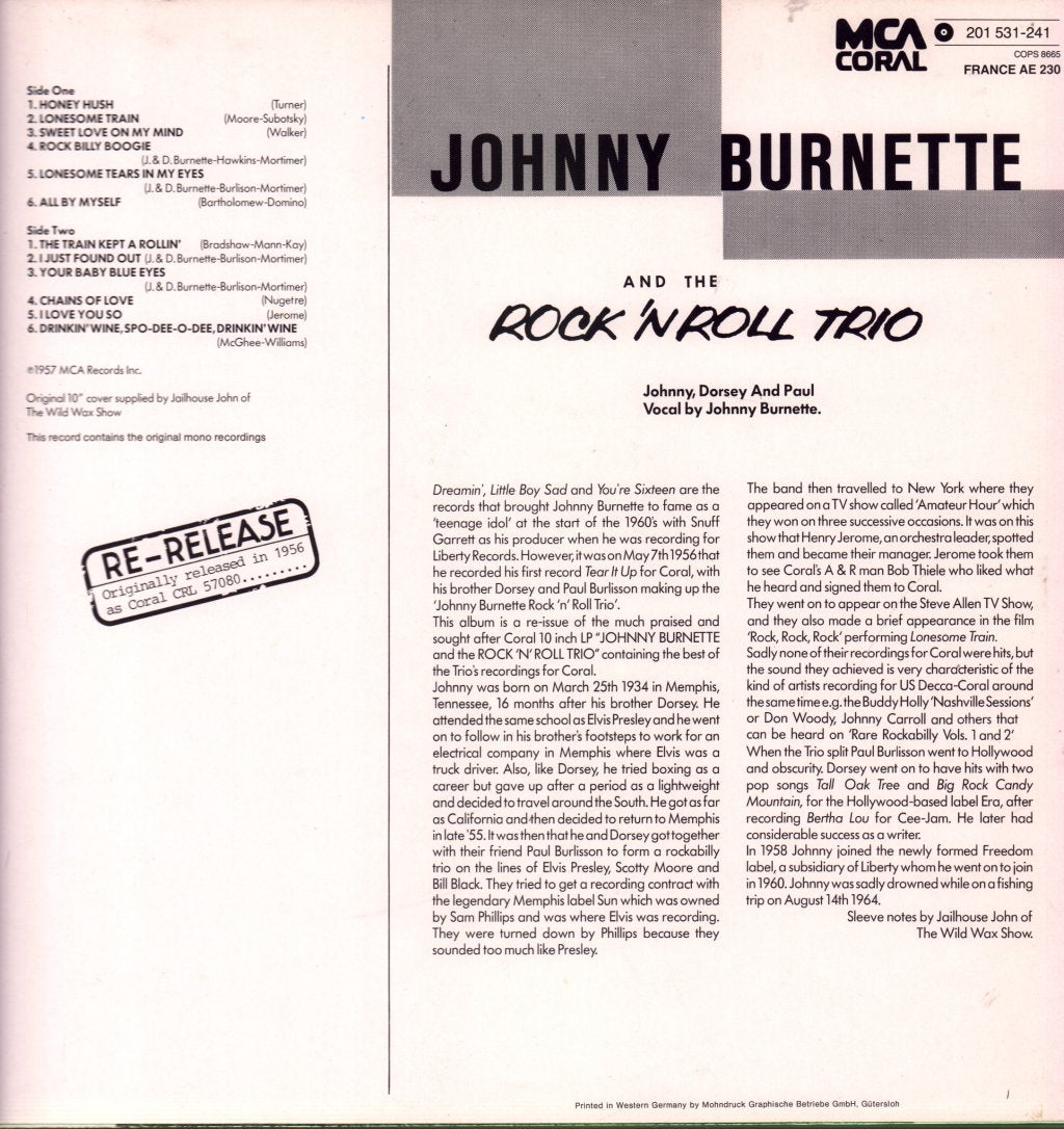 Johnny Burnette Trio - Johnny Burnette And The Rock 'N Roll Trio - Lp