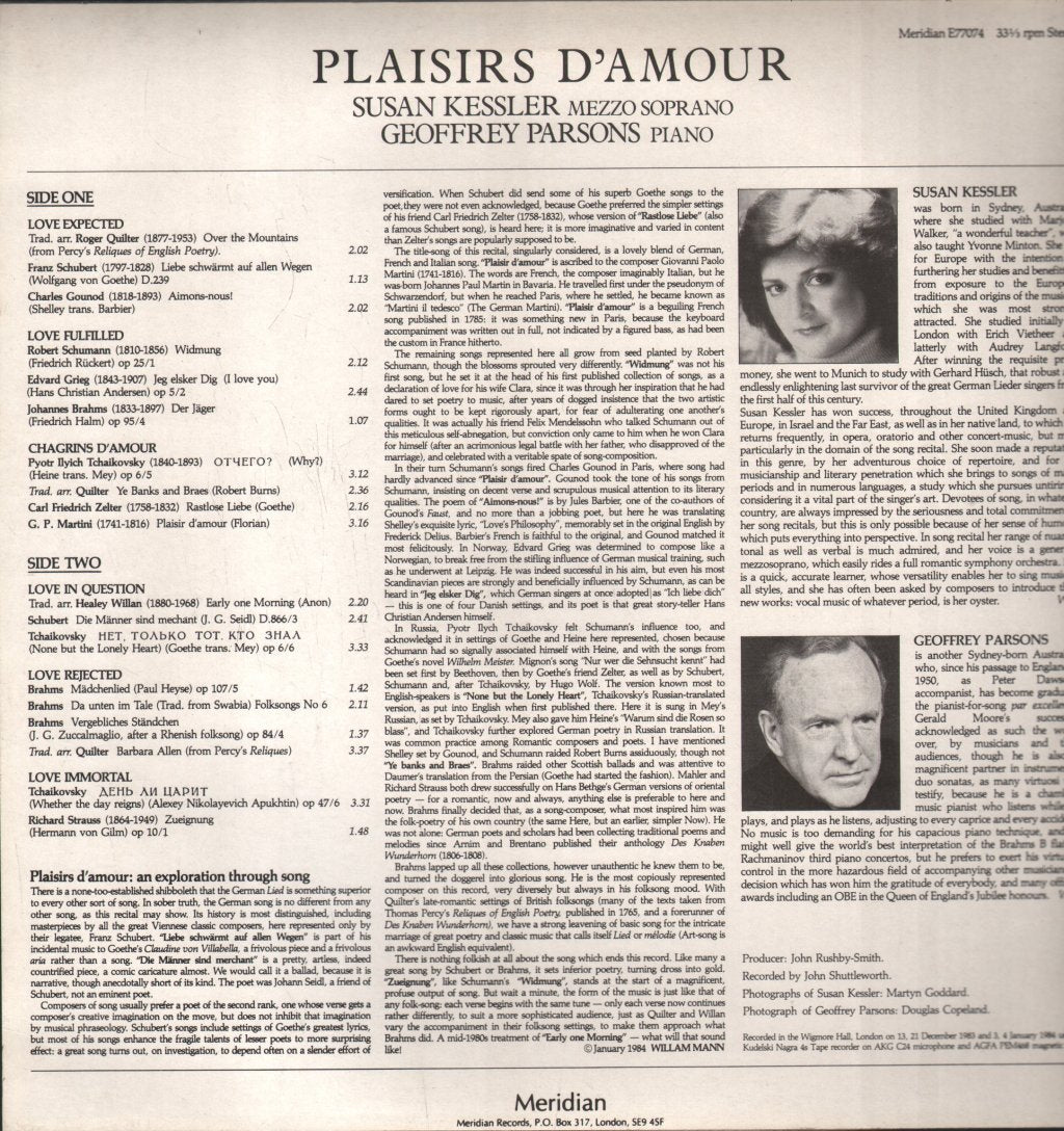 Susan Kessler / Geoffrey Parsons - Plaisir D'amour - Lp