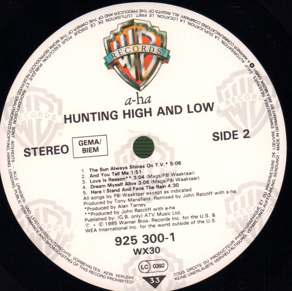 A-Ha - Hunting High And Low - Lp