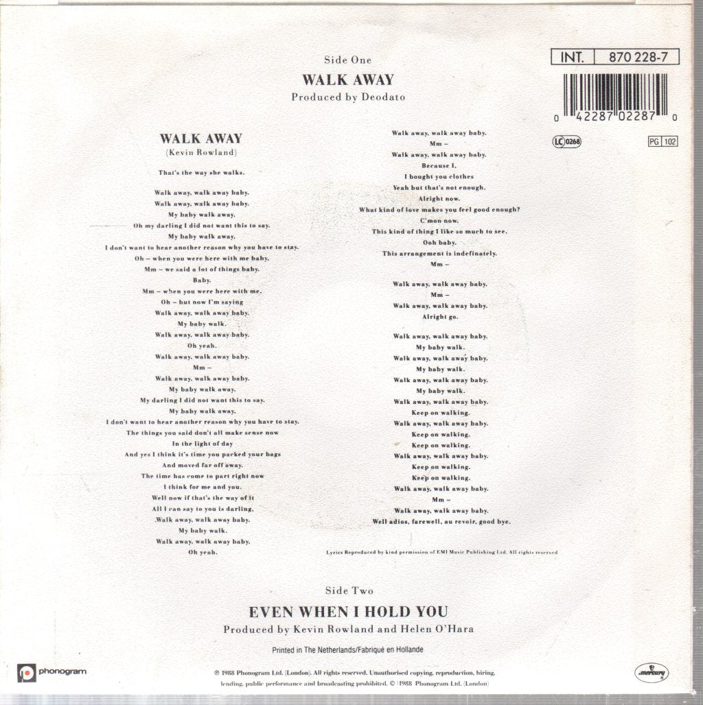 Kevin Rowland - Walk Away - 7 Inch