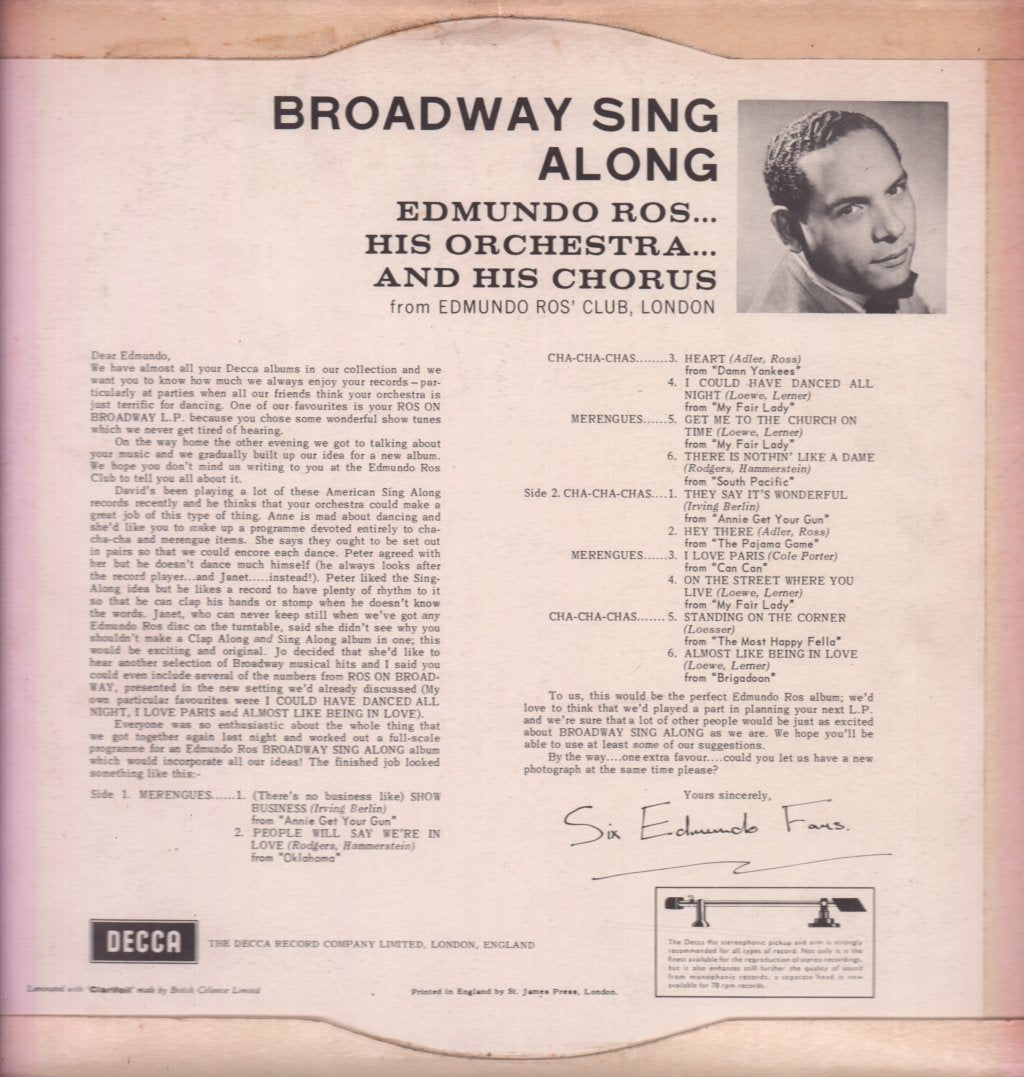 edmundo ros his orchestra and chorus - Broadway Sing-Along - Lp