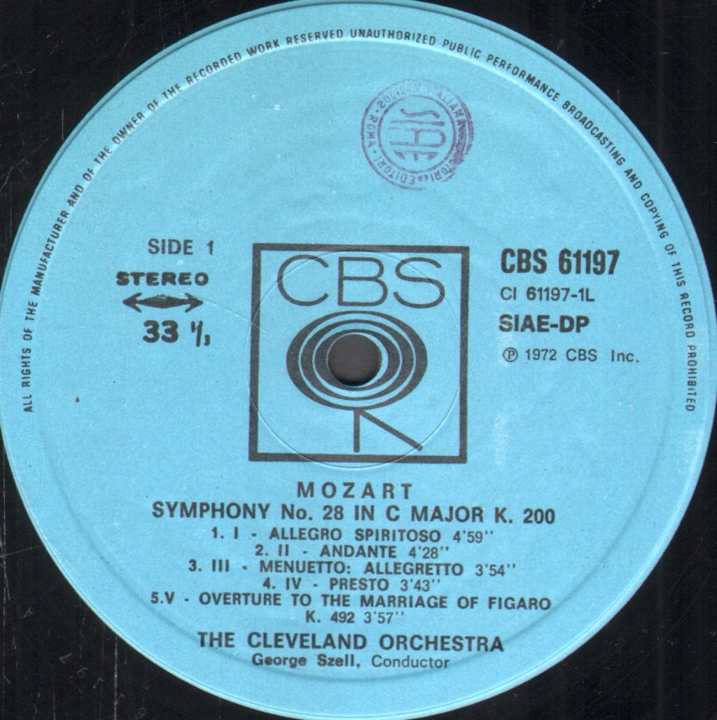 George Szell / Cleveland Orchestra - Szell Conducts Mozart - Symphony No. 33 In B-Flat, K. 319 - Lp