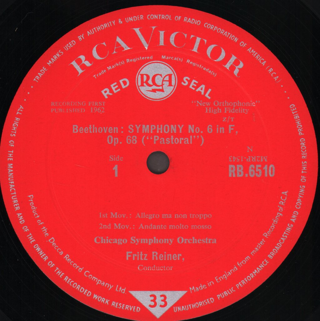 Fritz Reiner / Chicago Symphony Orchestra - Beethoven - "Pastoral" Symphony - Lp