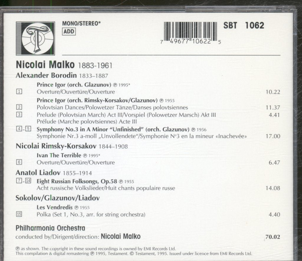 Nicolai Malko, Philharmonia Orchestra - Borodin / Rimsky Korsakov / Liadov / Glazunov - Cd