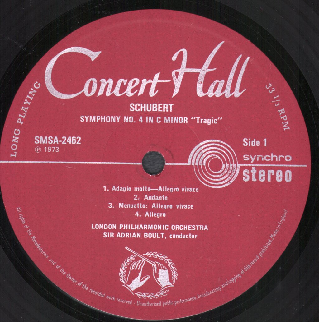 David Josefowitz / Vienna State Symphony Orchestra / Sir Adrian Boult / London Philharmonic Orchestra - Schubert - Symphonies 3 & 4 - Lp