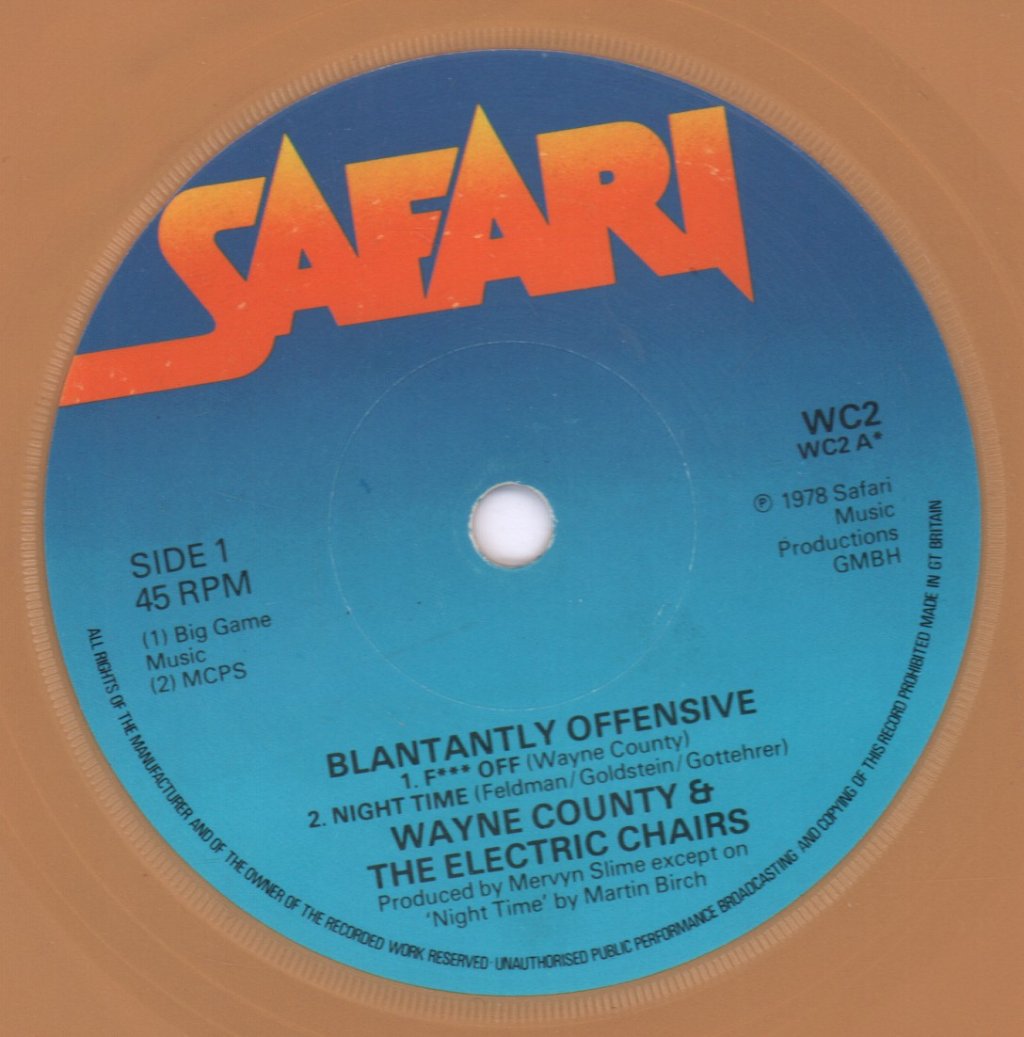 Wayne County And The Electric Chairs - Blatantly Offenzive Ep - 7 Inch