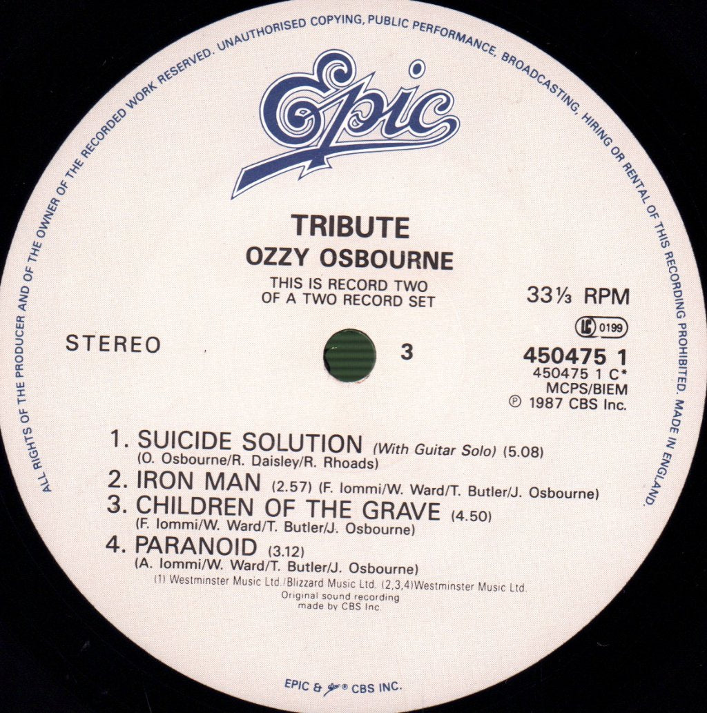 Ozzy Osbourne/Randy Rhoads - Tribute - Double Lp