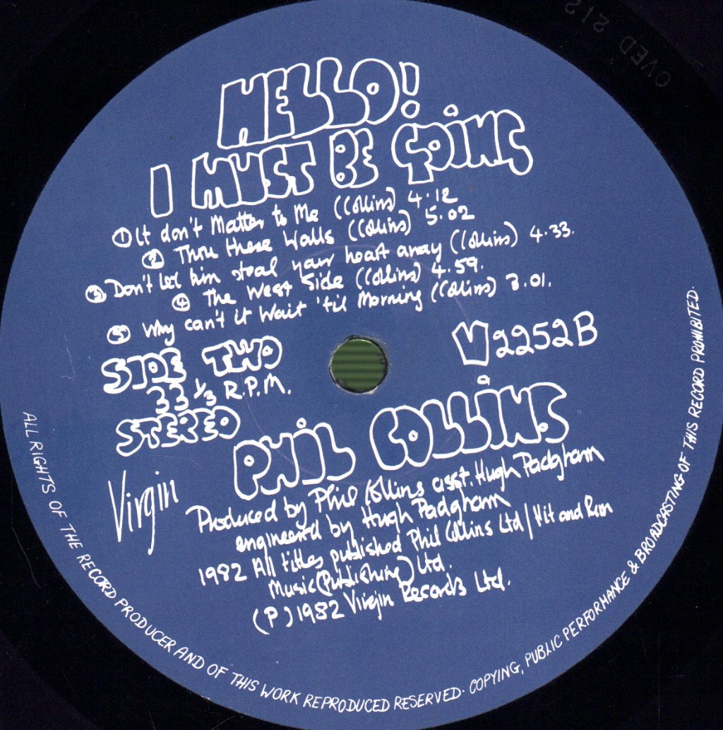 Phil Collins - Hello, I Must Be Going - Lp