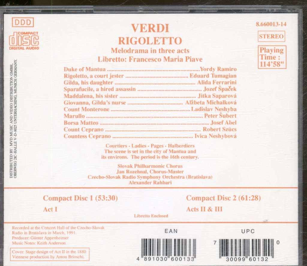 Slovak Philharmonic Chorus, Czecho-Slovak Radio Symphony Orchestra (Bratislava), Alexander Rahbari - Verdi - Rigoletto - Double Cd