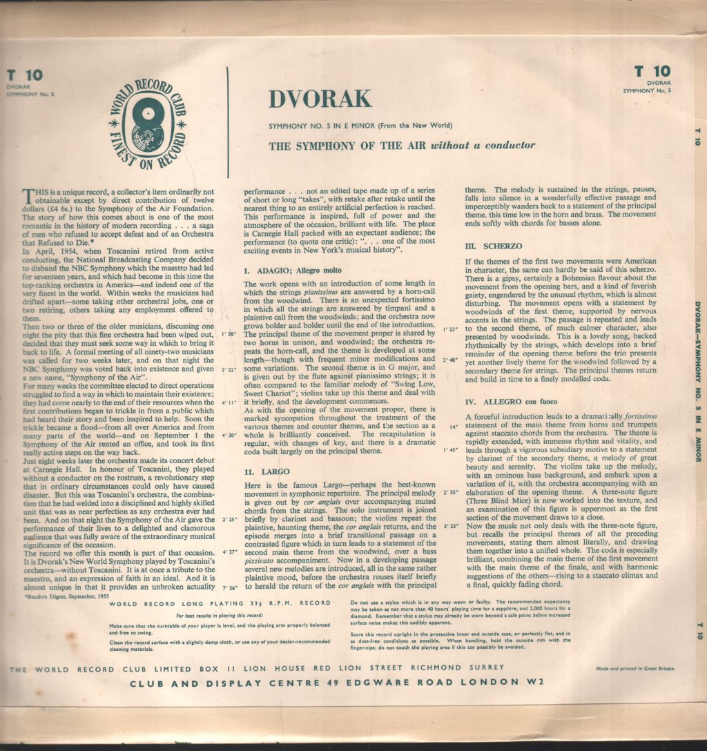 Symphony Of The Air - Dvorak - Symphony No. 5 - E Minor (From The New World) - Lp
