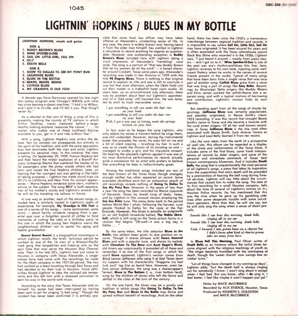 Lightnin' Hopkins - Blues In My Bottle - Lp