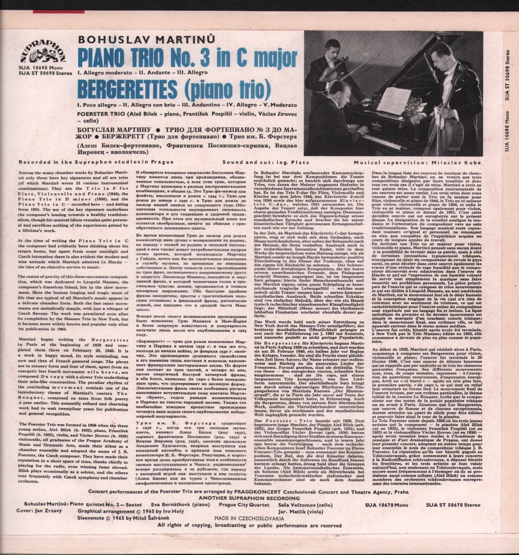 Foerster Trio - Bohuslav Martinu - Piano Trio No. 3 / Bergerettes - Lp