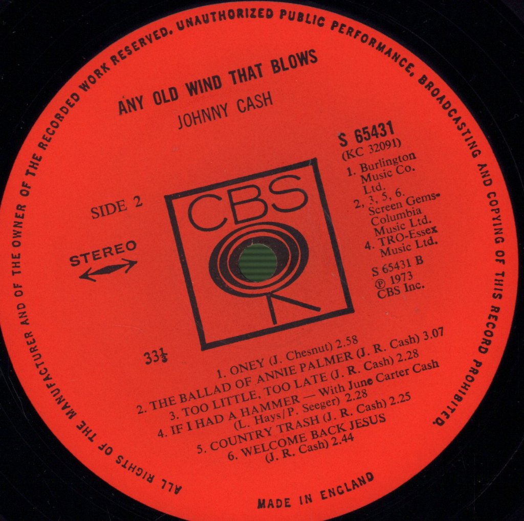 Johnny Cash - Any Old Wind That Blows - Lp