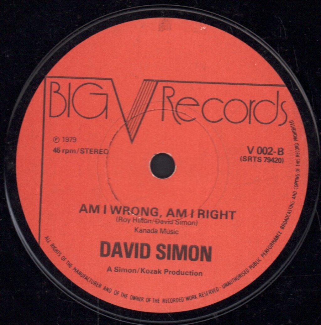 David Simon - Just When I Needed You Most - 7 Inch