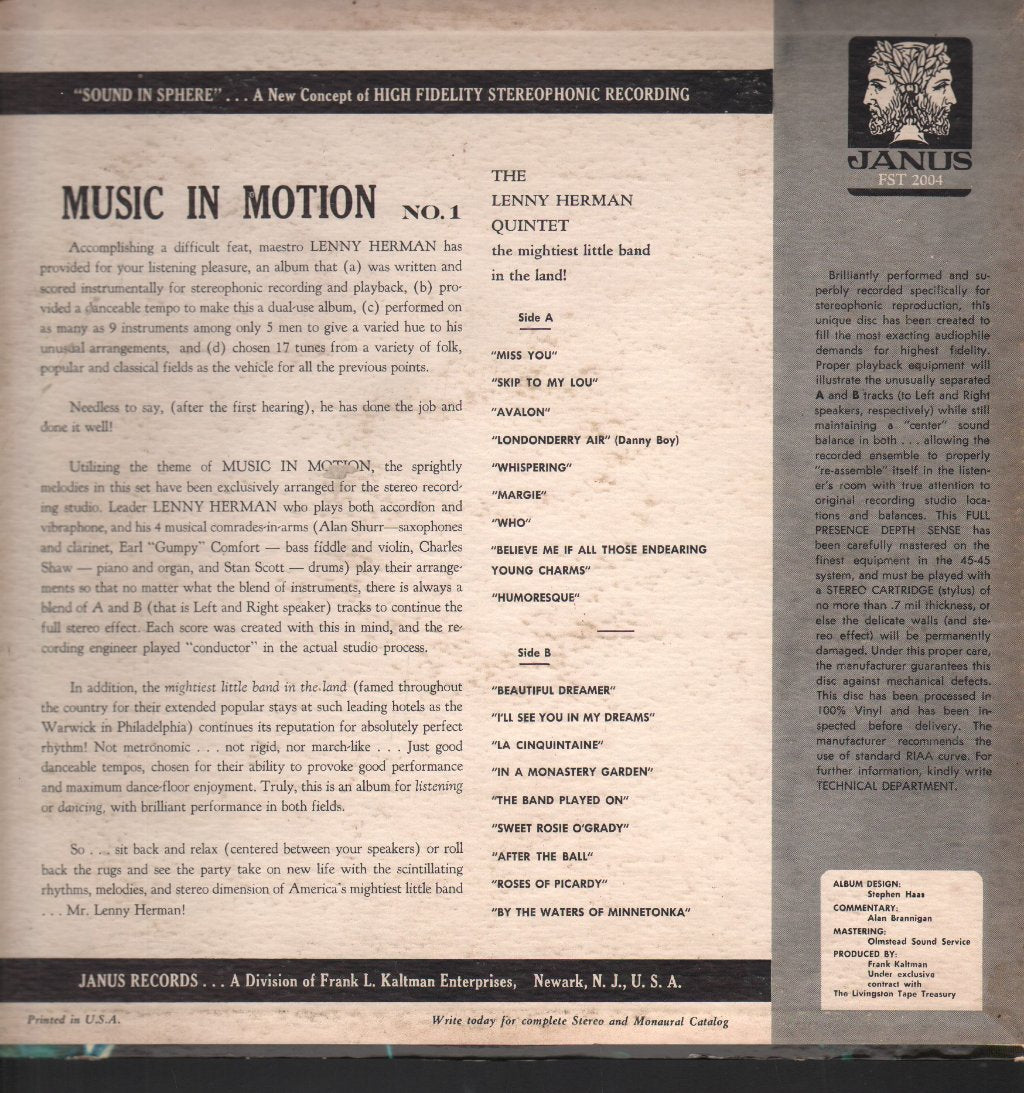 Lenny Herman Quintet - Music In Motion No 1 - Lp