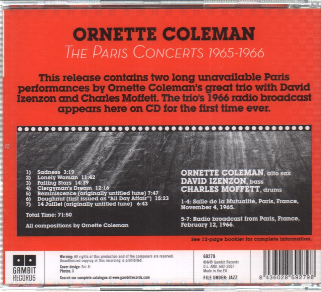 Ornette Coleman - Paris Concerts 1965-1966 - Cd