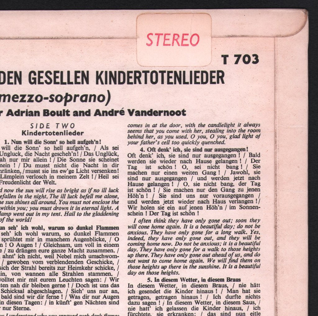 Christa Ludwig / Sir Adrian Boult / Andre Vandernoot / Philharmonia Orchestra - Mahler - Kindertotenlieder / Lieder Eines Fahrenden Gesellen - Lp