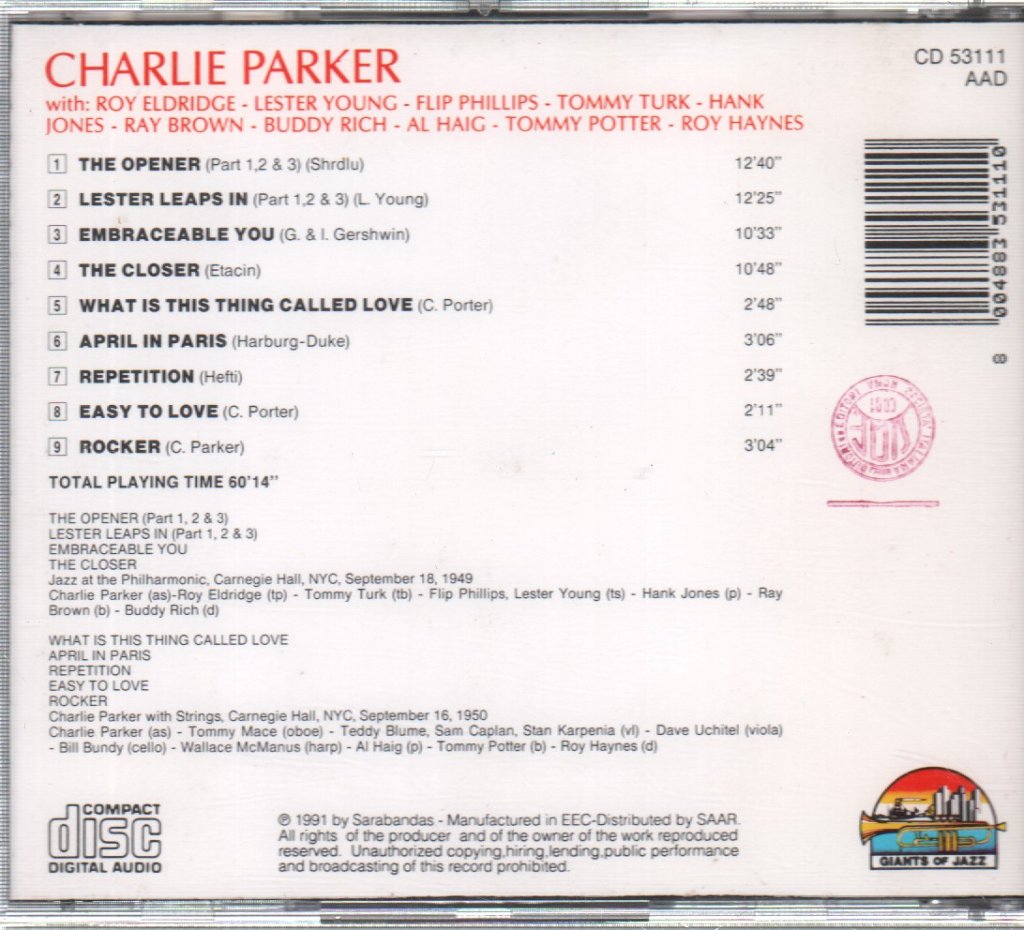 Charlie Parker - At Carnegie Hall 1949-1950 - Cd