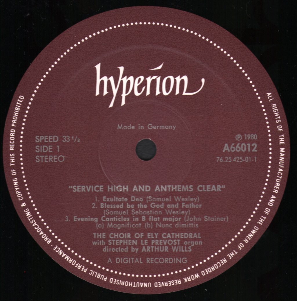 Choir Of Ely Cathedral With Stephen le Prevost / Arthur Wills - Service High And Anthems Clear - Lp