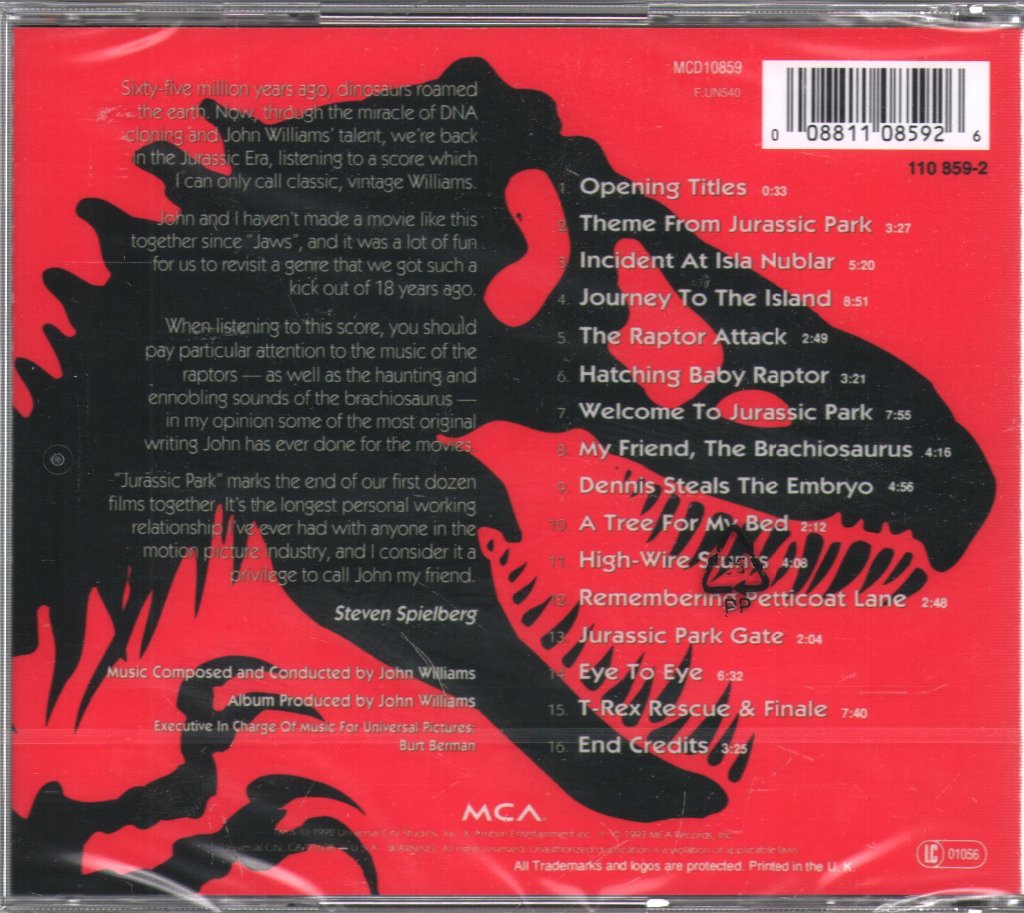 John Williams - Jurassic Park - Music From The Original Motion Picture Soundtrack - Cd