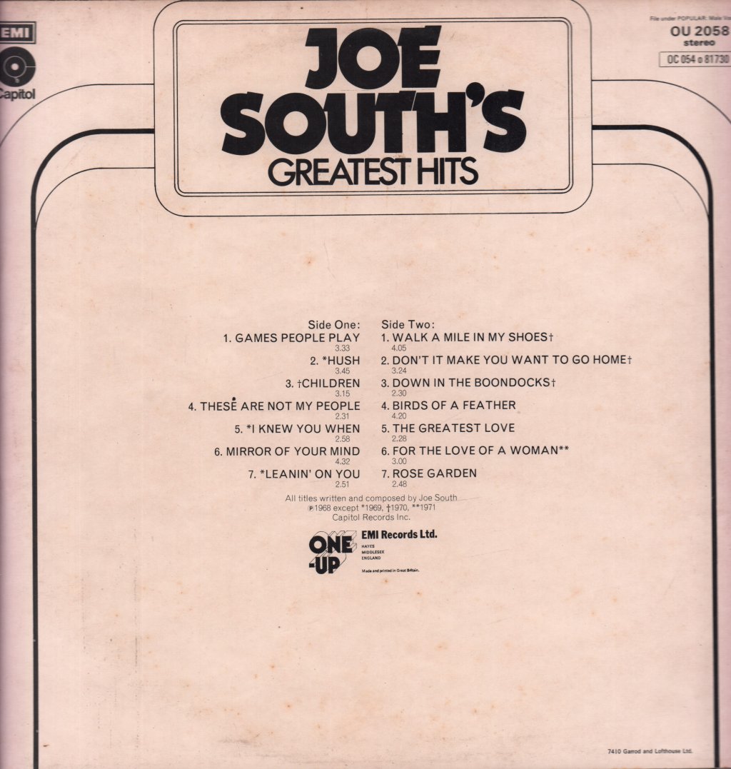 Joe South - Joe South's Greatest Hits - Lp