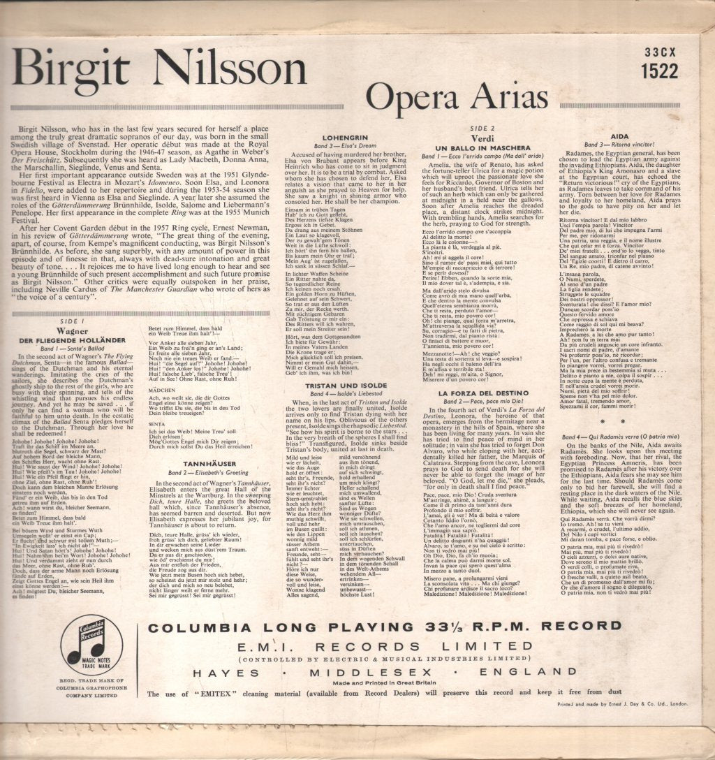 Birgit Nilsson / Leopold Ludwig / Philharmonia Orchestra - Wagner and Verdi Opera Arias - Lp