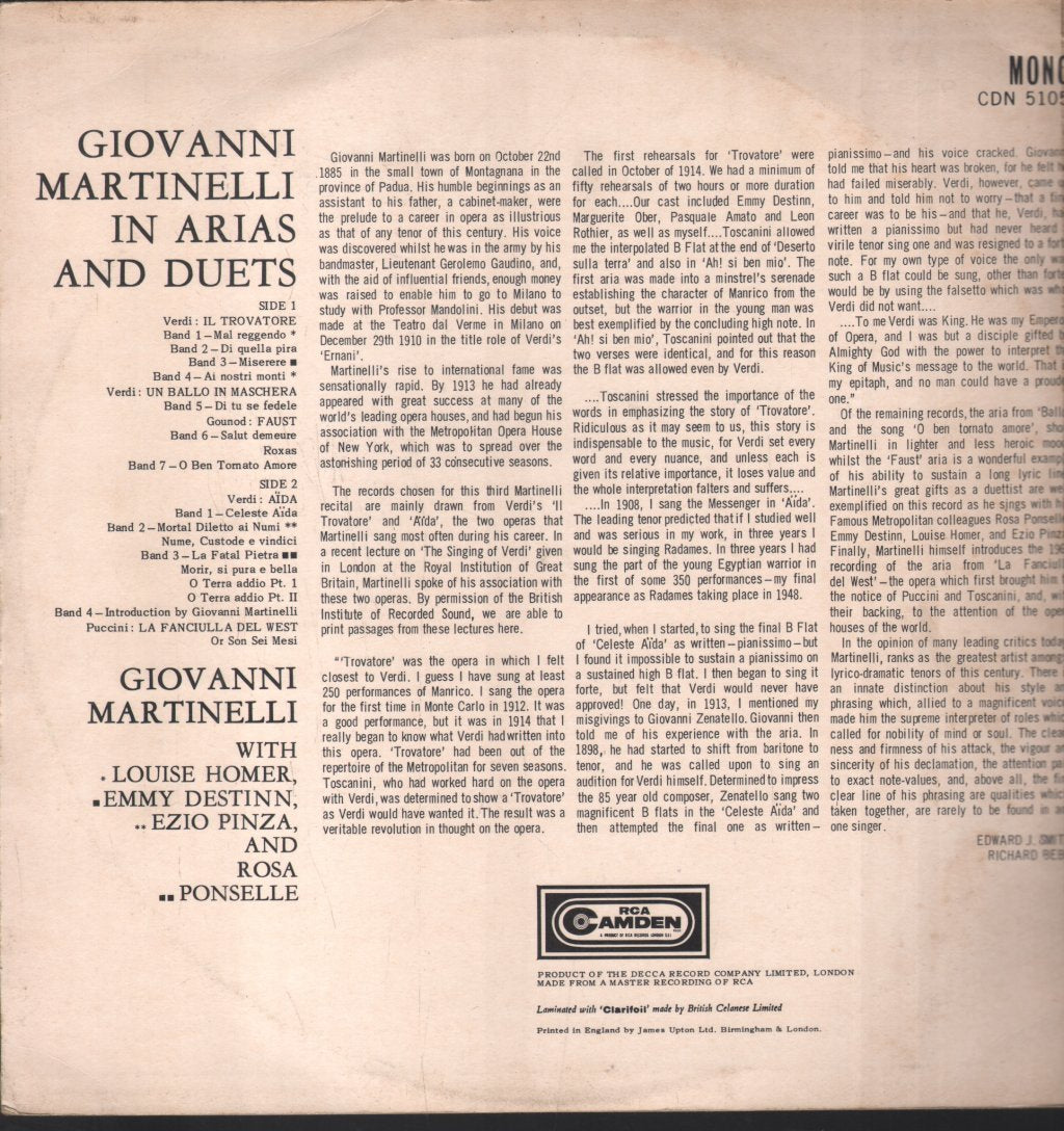 Giovanni Martinelli - In Arias And Duets - Lp