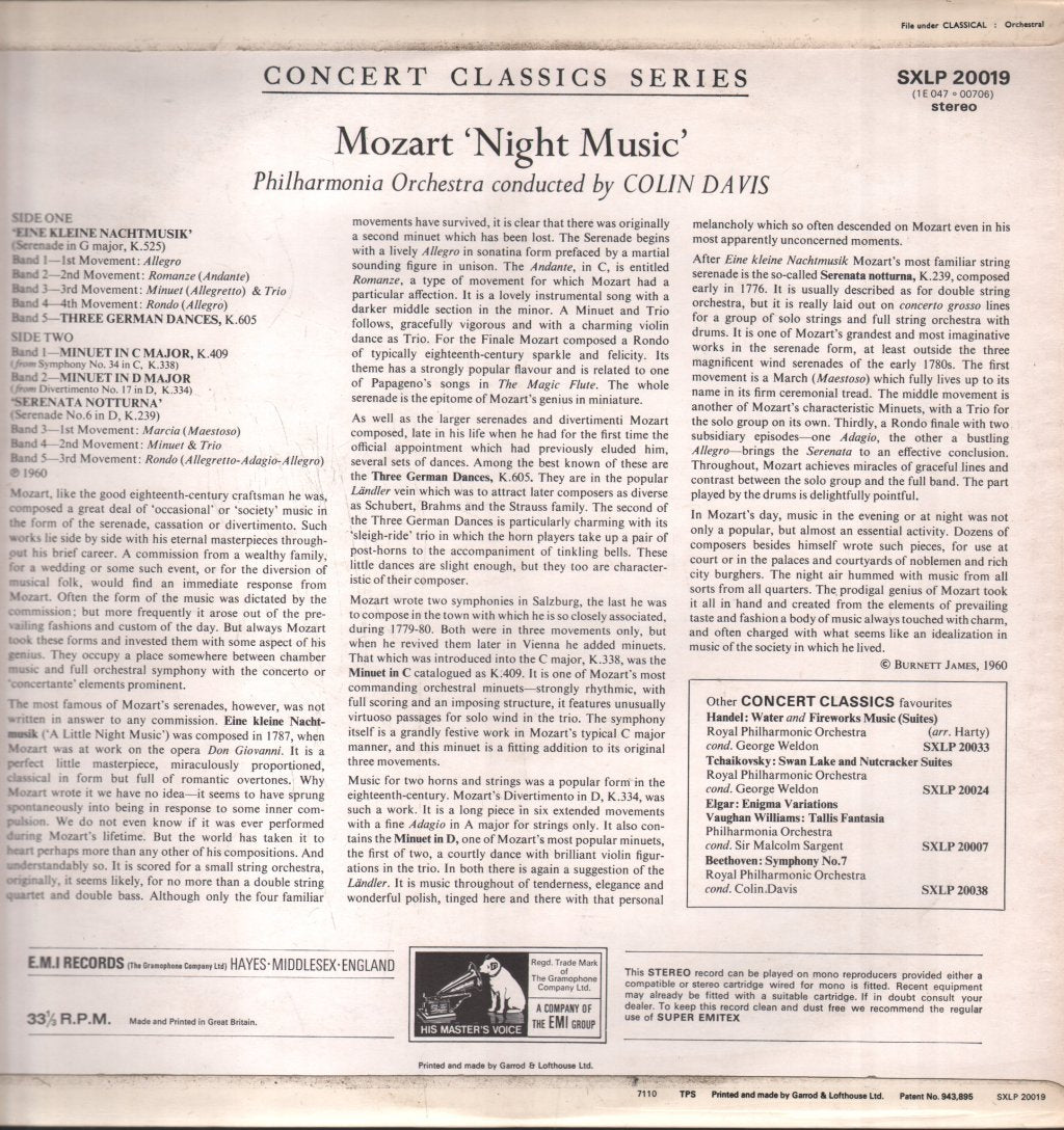 Colin Davis / Philharmonia Orchestra - Mozart - Night Music - Lp