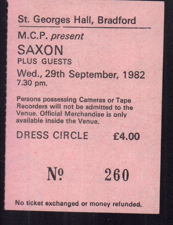Saxon - st georges hall bradford 29th september 1982 - Ticket